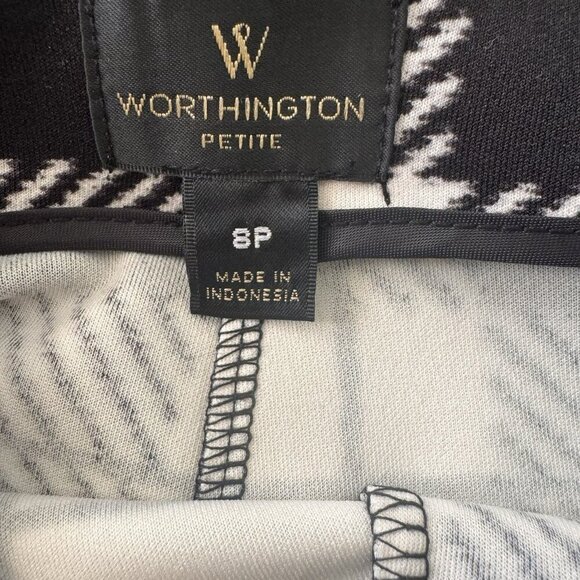 Worthington Black And White Big Buffalo Check Pattern Skirt US Size 8P Belt - Picture 3 of 4